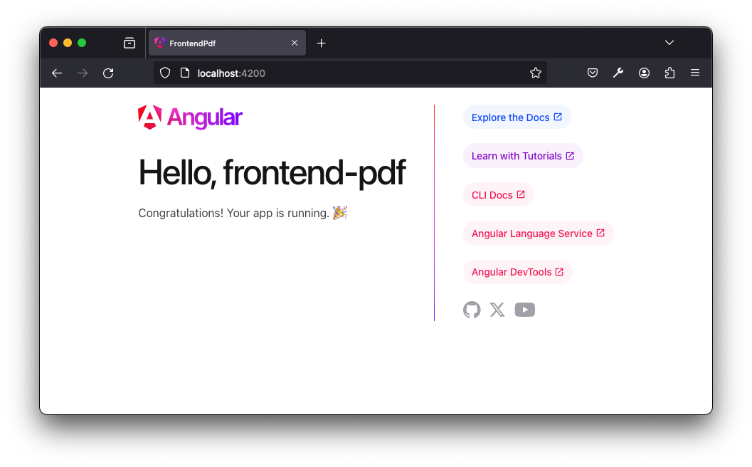 Navegador mostrando o conteúdo inicial do projeto Angular no endereço localhost:4200