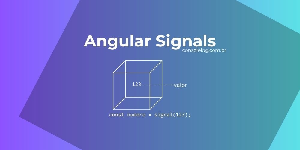 Banner "Angular Signals" contento a representação de um valor dentro de um cubo