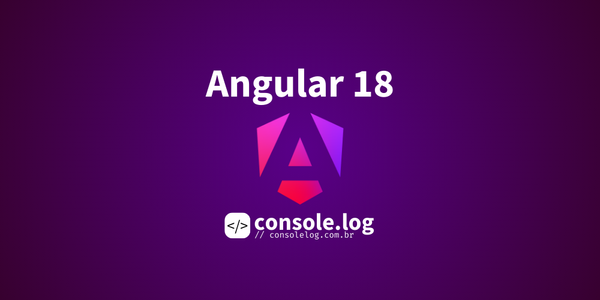 Logotipo do framework Angular no centro de uma imagem em tons de roxo escuro