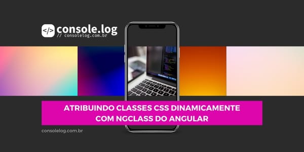 Fundo predominante cinza, com uma faixa horizontal composta por vários retângulos de cores diferentes e um celular no meio